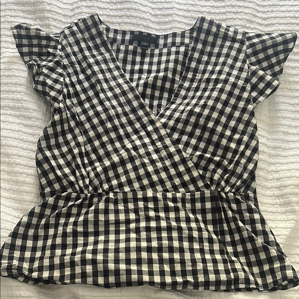 Jcrew Black and White Gingham Wrap Top
